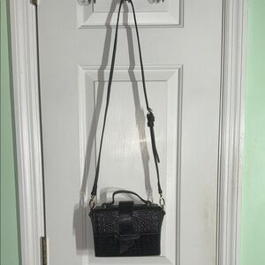 TMRW STU/DIO  Black Leather Croc-Embossed Mini Box Crossbody Handbag Purse